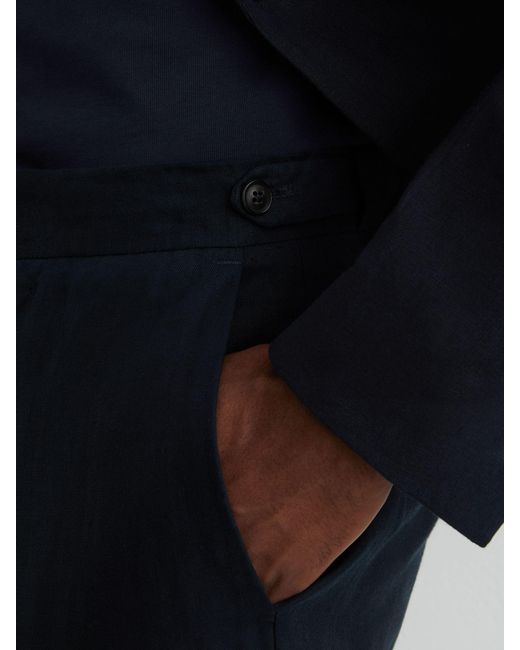 Reiss Blue Tailored Fit Tailored-Fit Linen Trousers for men