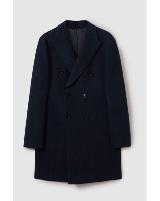 Reiss Blue Cliff - Navy Herringbone Wool Blend Herringbone Twill Overcoat, L for men