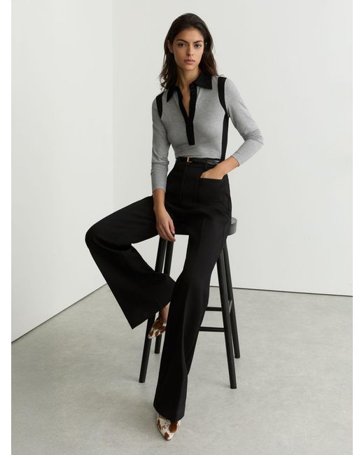 Reiss Gray Marl & Jersey Colour-Block Long-Sleeve Shirt