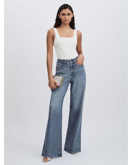 GOOD AMERICAN Blue Crystal-Stripe Relaxed Jeans