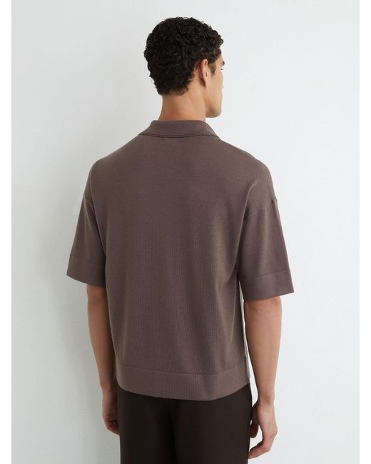 Reiss Brown Merino Wool Relaxed Polo Jumper for men