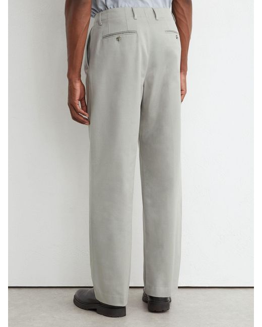 Reiss White Cotton Slub Pleated Relaxed-Fit Trousers for men