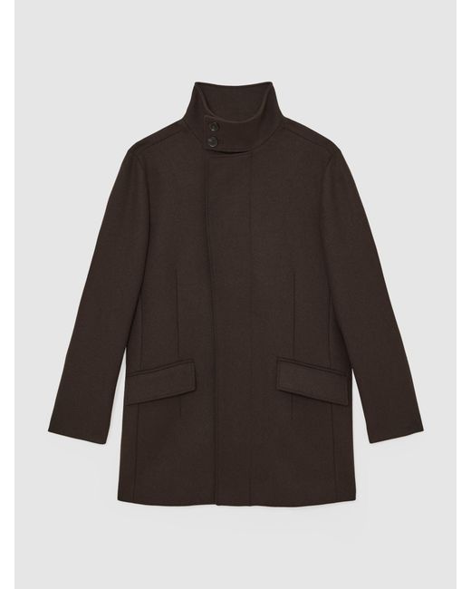 Reiss Brown Wool-Blend Stand-Collar Coat for men