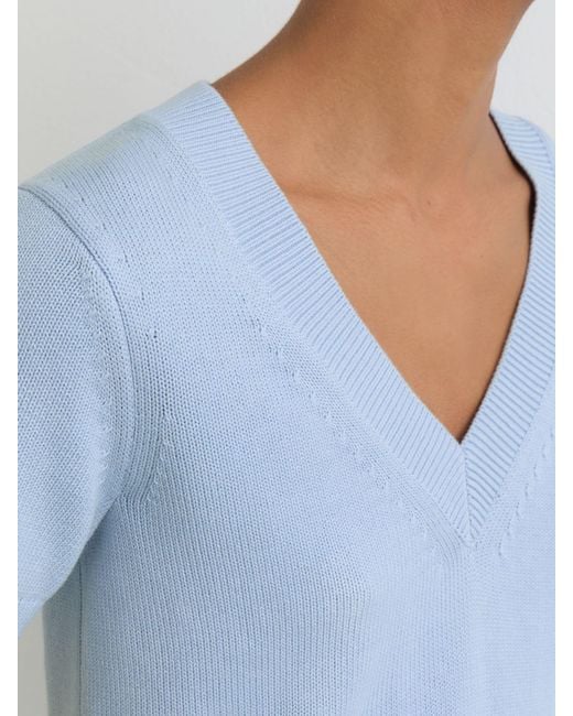 Reiss Valerie - Soft Blue Cotton-wool Knit V-neck Top, L (us 12-14)