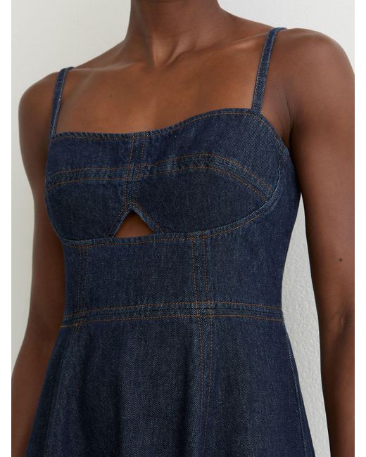 Reiss Blue Petite Denim Fit-And-Flare Midi Dress