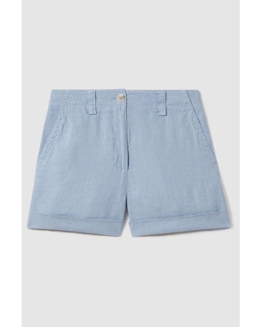 Reiss Demi - Dusty Blue Linen Garment Dyed Shorts