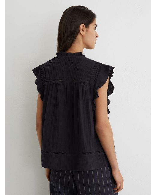 Reiss Blue Florie - Navy Cotton Cheesecloth Sleeveless Top, Us 4