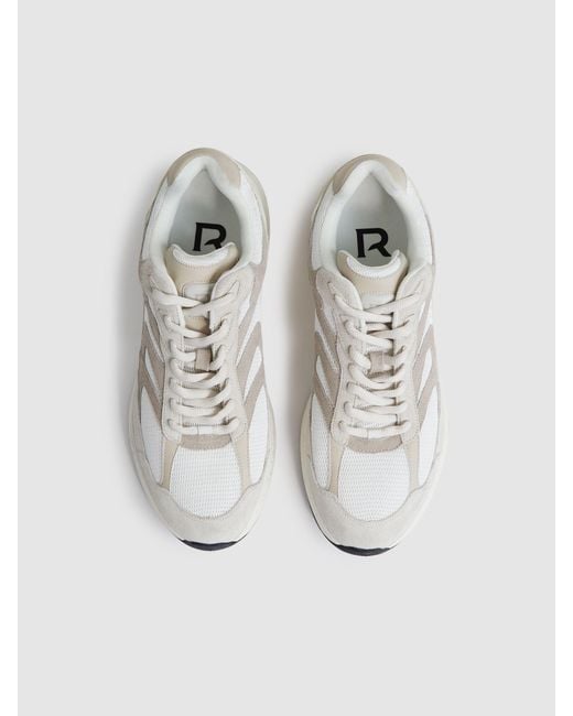 Reiss White Off & Stone Panelled Running Trainers for men