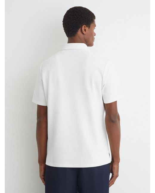 Reiss White Textured Concealed-Placket Polo Shirt for men