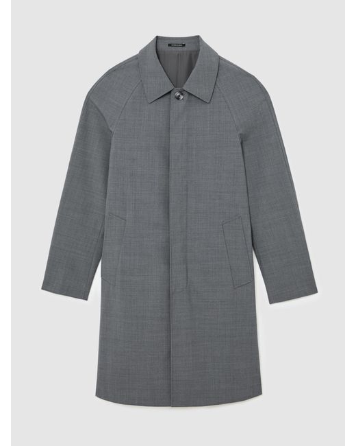 Reiss Gray Single-Breasted Raglan Raincoat With Wool for men