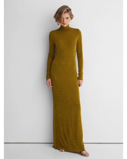 ATELIER Metallic Necklace-Detail Jersey Maxi Dress