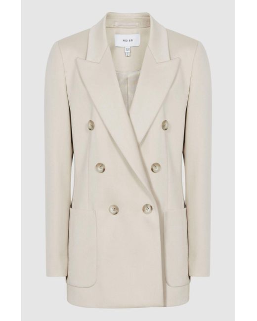 Reiss Natural Alyx - Neutral Nrd Alyx Double Breasted Twill Blazer, Us 10