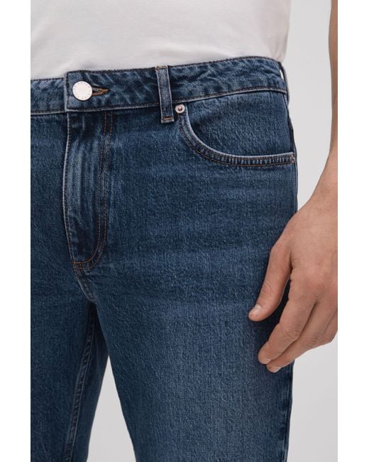 Reiss Calik - Mid Blue Wash Tapered Slim Fit Washed Jeans for men