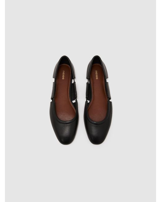 Reiss Brown Leather Cut-Out Ballet Flats
