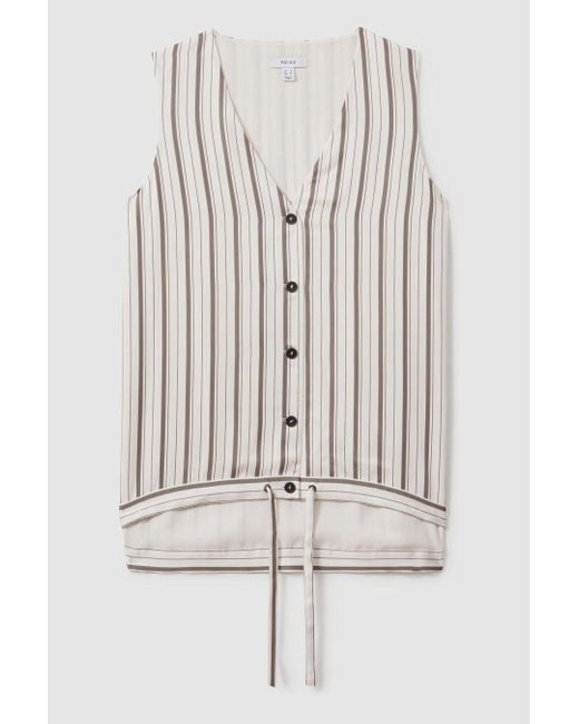 Reiss Brown Francie Waistcoat Viscose Striped, Ivory