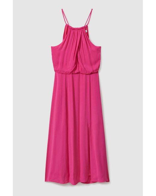 Reiss Elliana - Pink Drape Front Midi Dress