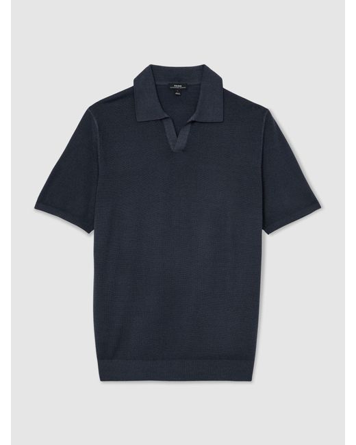 Reiss Blue Pigment-Dyed Merino Wool Open-Collar Polo Shirt for men