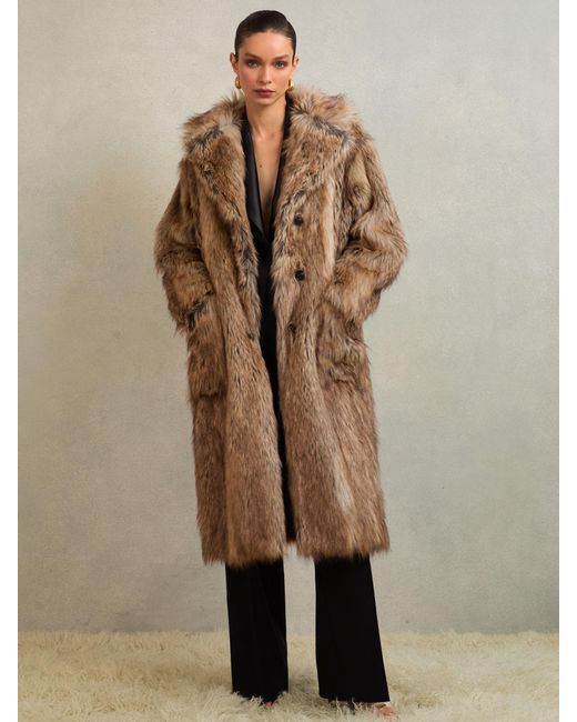 Reiss Brown Atelier Faux-Fur Long Coat