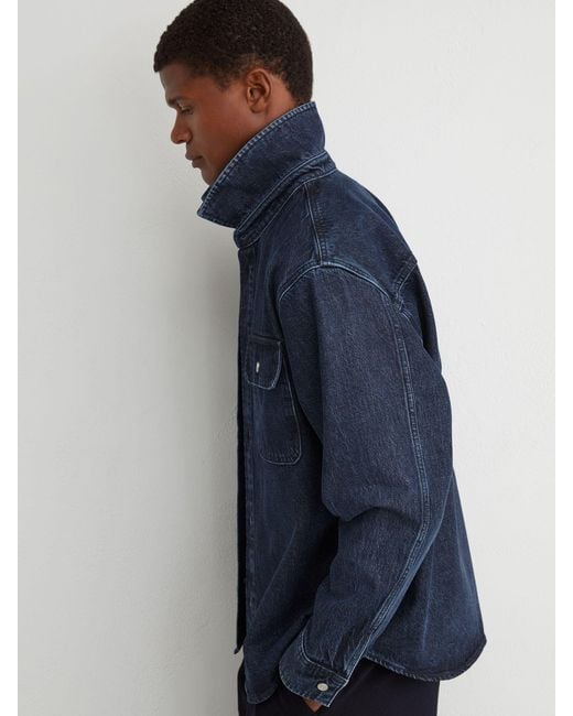 Reiss Blue Twin-Pocket Rigid-Denim Jacket for men