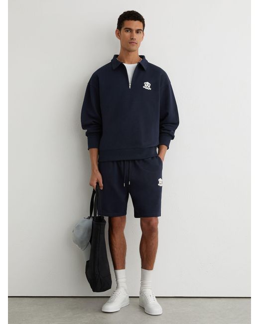Reiss Blue Monogram Relaxed Half-Zip Sweatshirt for men