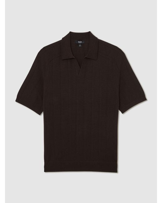 Reiss Black Chelmsford - Chocolate Brown Wool Wide-rib Polo Jumper, M for men
