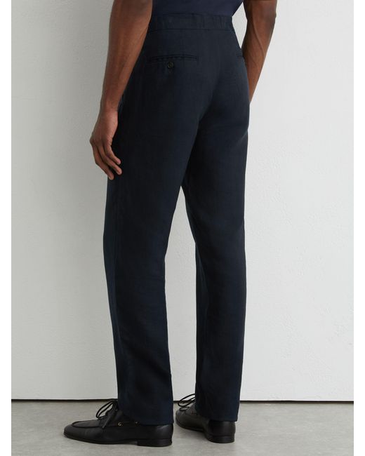 Reiss Blue Tailored Fit Tailored-Fit Linen Trousers for men