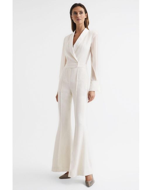 Reiss White Lennon - Ivory Petite Tuxedo Jumpsuit, Us 4