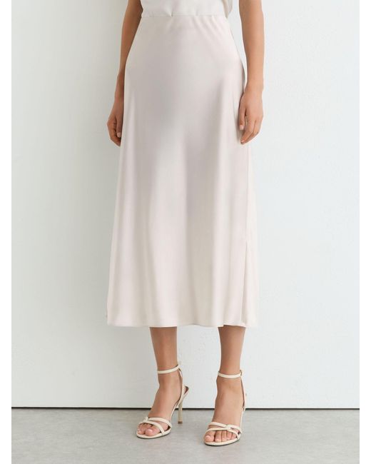 Reiss White Silk Slip Midi Skirt