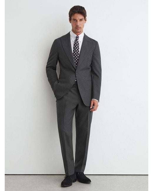 Reiss Gray Wool Single-Breasted Classic-Fit Suit Blazer for men