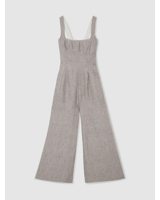 Reiss Green Linen Structured Wide-Leg Jumpsuit