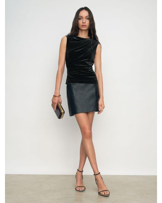 Reiss Black Velvet Drape Sleeveless Top