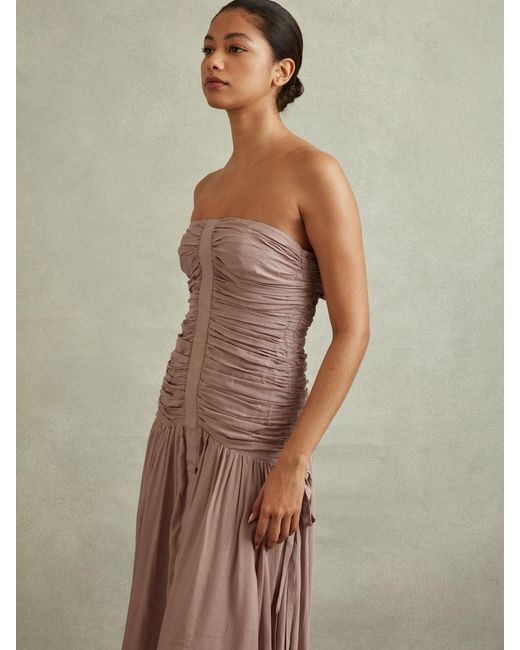 Reiss Natural Linen Ruched Maxi Dress