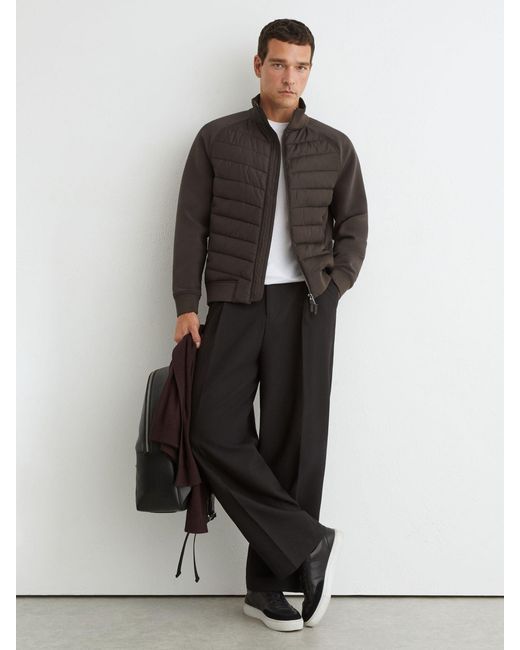 Reiss Gray Hybrid Quilted And Interlock Zip Jacket for men