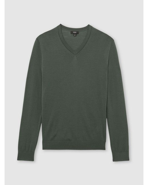 Reiss Green Earl Wool V-Neck Jumper for men