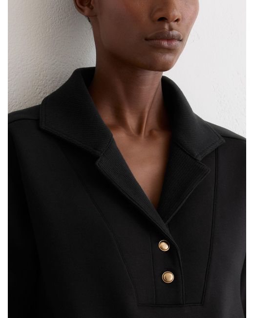Reiss Black Premium Interlock Collar Sweatshirt
