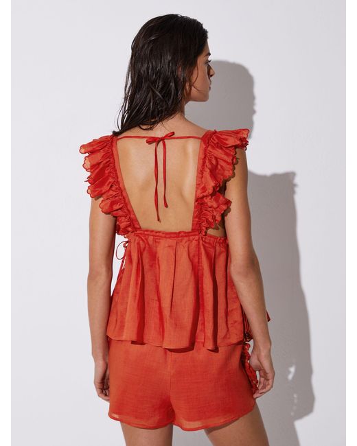 Reiss Red Brook - Orange Ruffle-trim Drawstring Shorts, Us 0