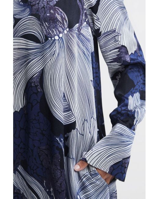 Reiss Thea - Blue/white Relaxed Satin Printed Mini Dress
