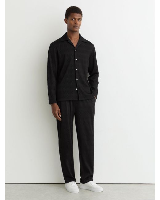 Reiss Temi - Black Wave-jacquard Cuban-collar Shirt Regular-fit, S for men