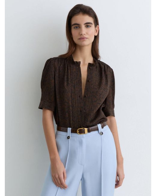 Reiss Alina - Black Matte-silk Animal-print Blouse, Us 6