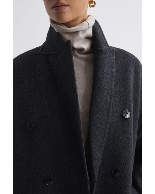 Reiss Gray Layah - Charcoal Relaxed Wool Blend Double Breasted Coat