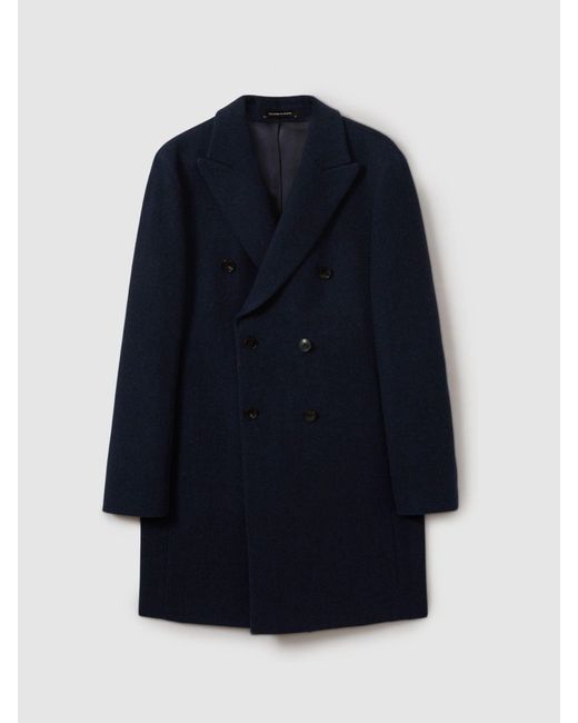 Reiss Blue Cliff - Navy Herringbone Wool Blend Herringbone Twill Overcoat, L for men
