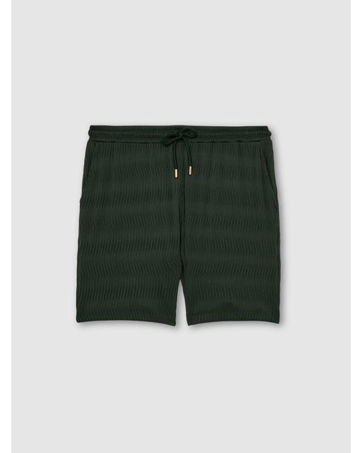 Reiss Green Textured-Wave Drawstring Shorts for men