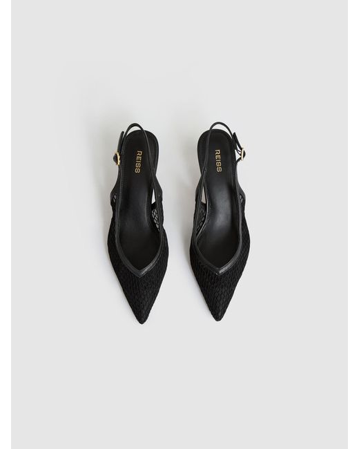 Reiss Black Mesh Slingback Heels