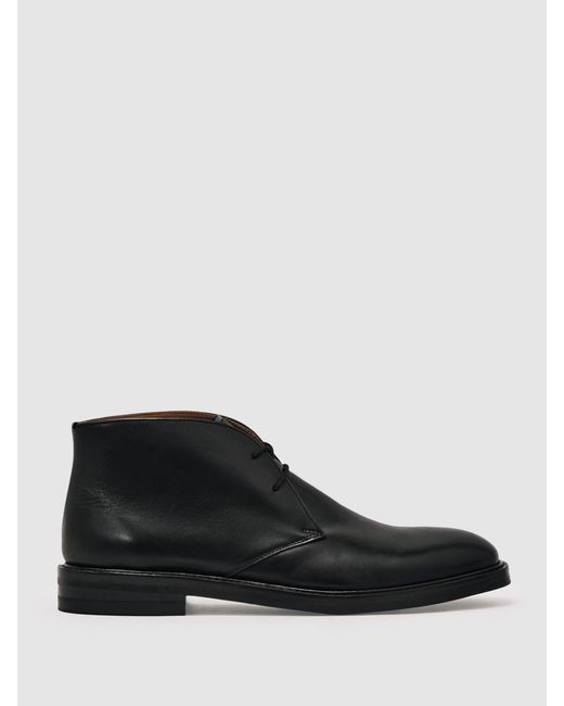 Reiss Black Leather Lace-Up Chukka Boots for men