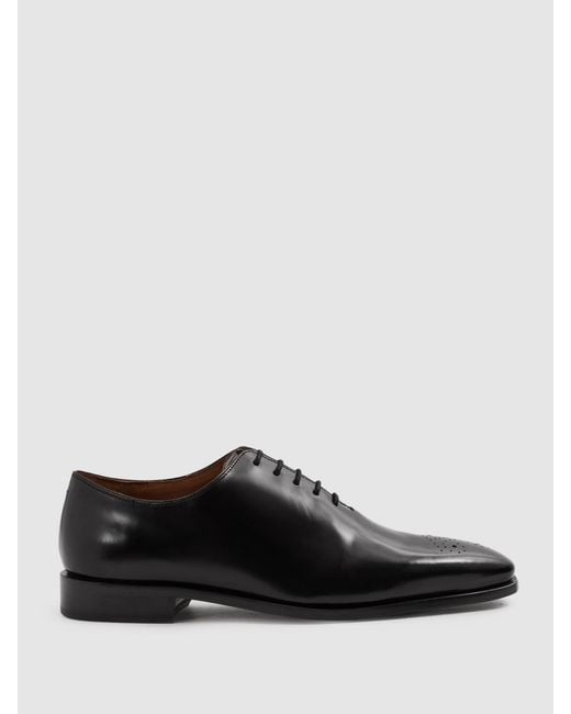 Reiss Brogue - Black Mead Leather Detail Lace Up Shoes for men