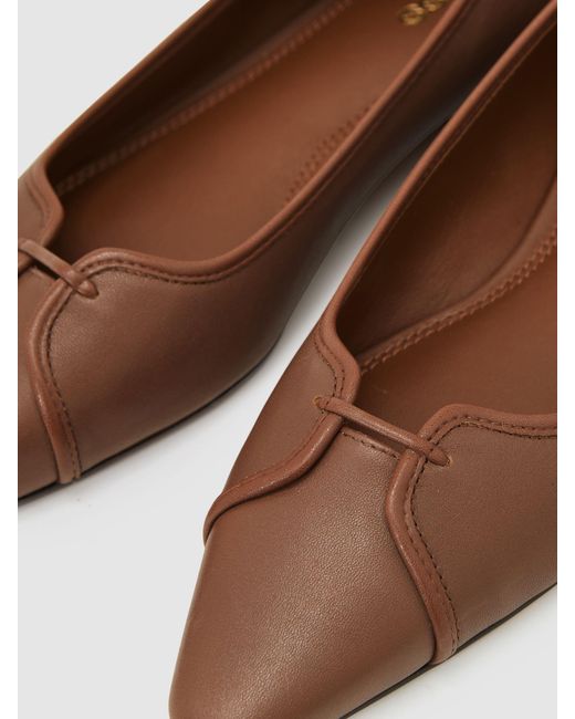 Reiss Brown Leather Pointed-Toe Ballerina Shoes