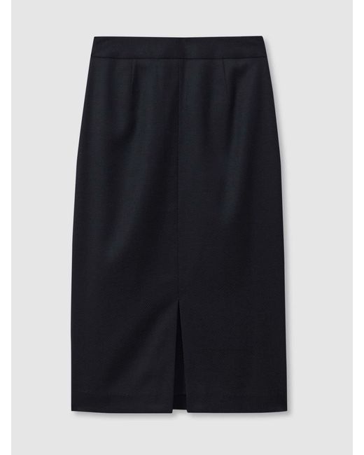 Reiss Blue Textured Pencil Midi Suit Skirt