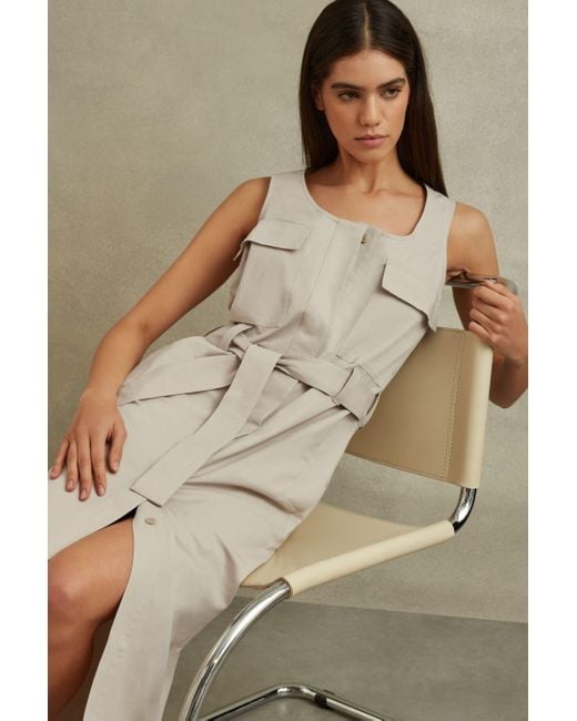 Reiss Natural Utility Belted Midi Dress