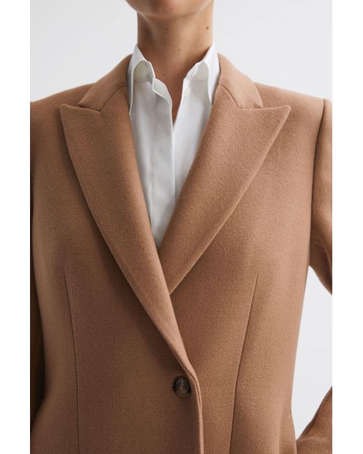 Reiss Brown Arlow - Camel Wool Blend Double Breasted Coat