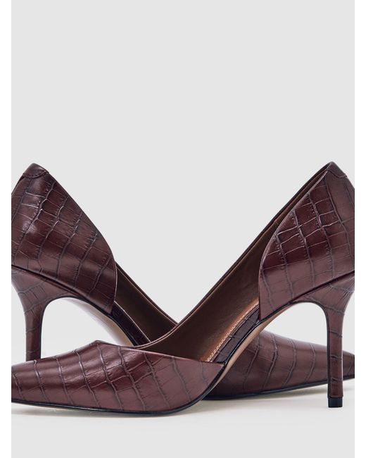 Reiss Purple Leather Crocodile-Effect Court Shoes